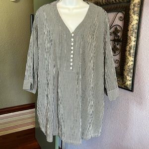 NWOT Ulla Popken Boho Top- striped 1/4 button 3/4 sleeve Sz 24/ 26
